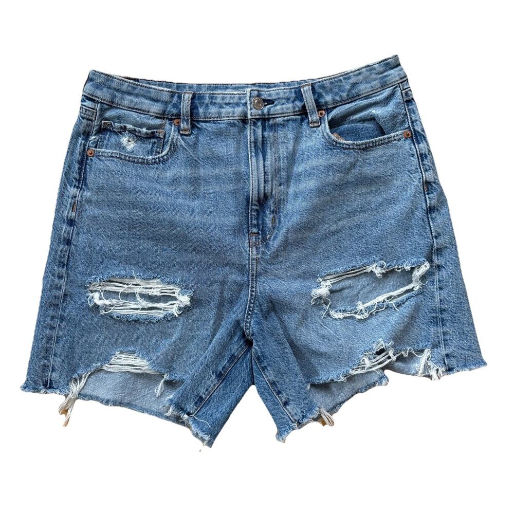American Eagle Baggy Mom Shorts Size 12 High Rise Denim Distressed Cutoff
